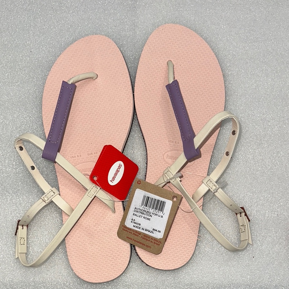 Havaianas Women's Sandals in Pink and Cream with Purple Accents